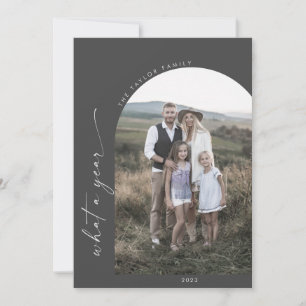 Modern Boho Arch   Grau Was für ein Foto im Jahr Feiertagskarte