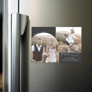 Modern Boho Arch Graues 2 Foto Save the Date Magneteinladung