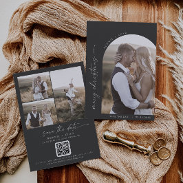 Modern Boho Arch | Graues Foto Heiraten Weihnachte Save The Date
