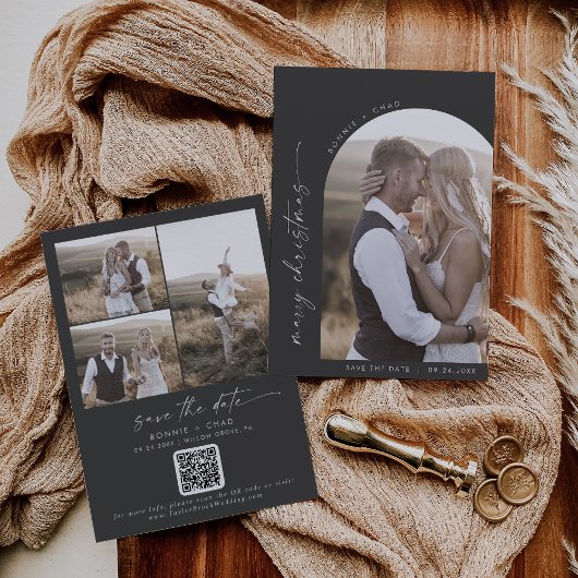 Modern Boho Arch | Graues Foto Heiraten Weihnachte Save The Date