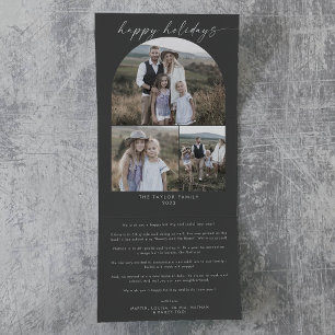 Modern Boho Arch Gray Happy Holidays FotoCollage Dreifach Gefaltete Urlaubskarte