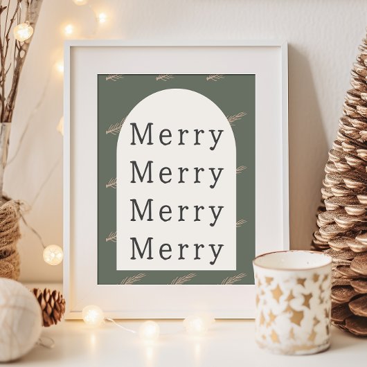 Modern Boho Arch Green und Gold Merry Merry Print Poster