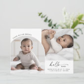 Modern Boho Arch Hello Baby 3 Foto Birth Ankündigung (Stehend Vorderseite)