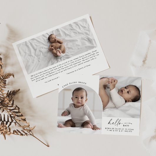 Modern Boho Arch Hello Baby 3 Foto Birth Ankündigung