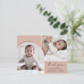 Modern Boho Arch | Lachs 2 Foto Dankeschön an die  Ankündigungspostkarte (Stehend Vorderseite)