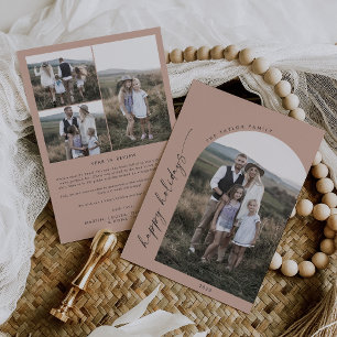 Modern Boho Arch Lachs Foto Feiertagskarte