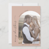 Modern Boho Arch | Lachs Foto Heiraten Weihnachten Save The Date (Vorderseite)