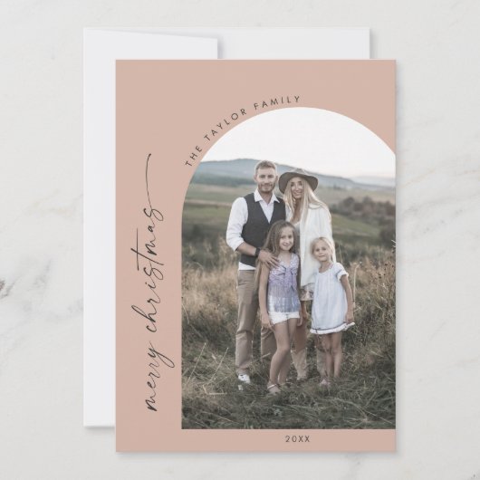 Modern Boho Arch | Lachs Frohe Weihnachten Foto (Vorderseite)