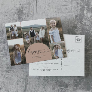 Modern Boho Arch Lachs Multi Foto Family News Feiertagspostkarte