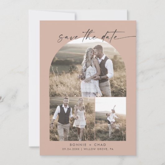 Modern Boho Arch | Lachs QR-Code FotoCollage Save The Date (Vorderseite)