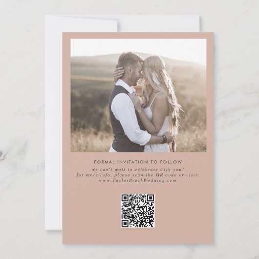 Modern Boho Arch | Lachs QR-Code FotoCollage Save The Date (Rückseite)