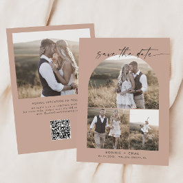 Modern Boho Arch | Lachs QR-Code FotoCollage Save The Date