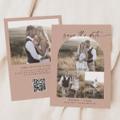 Modern Boho Arch | Lachs QR-Code FotoCollage Save The Date