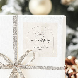 Modern Boho Arch mit Bow Familienname Weihnachten Quadratischer Aufkleber