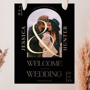 Modern boho arch photo wedding black welcome foliendrucke