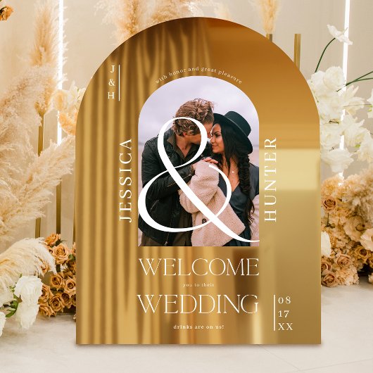 Modern boho arch photo wedding white welcome fensteraufkleber