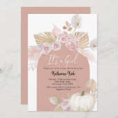 Modern Boho Arch Pumpkin Es ist eine Girl Baby Dus Einladung (Vorne/Hinten)