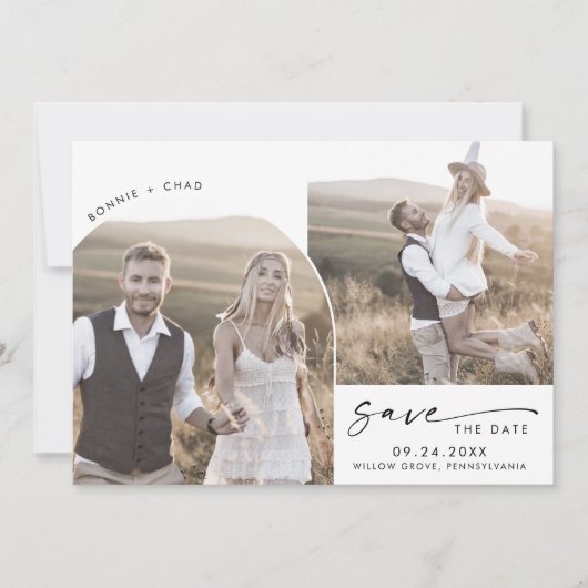 Modern Boho Arch QR Code 3 Foto Save The Date (Vorderseite)