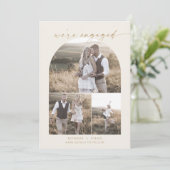 Modern Boho Arch | Verlobung der Creme-FotoCollage Ankündigung (Stehend Vorderseite)