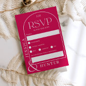 Modern boho arch wedding bold magenta RSVP karte