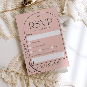 Modern boho arch wedding pale pink gray RSVP karte