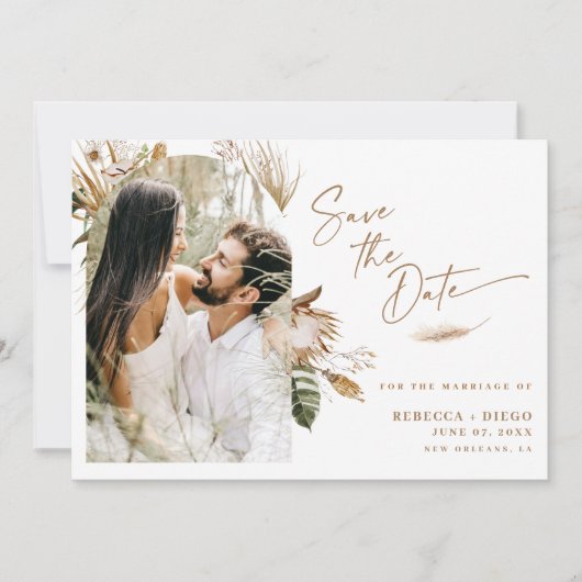 Modern Boho Arched Photo Wedding Save The Date (Vorderseite)