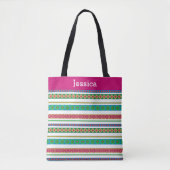 Modern Boho Aztec Tribal Strip Pink Monogramm Name Tasche (Vorderseite)