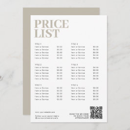 Modern Boho Beauty Price List Menü Klein Unternehm