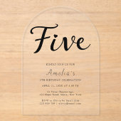 Modern Boho Black Script Einfach 5. Geburtstag Acryleinladungen (Vorderseite)
