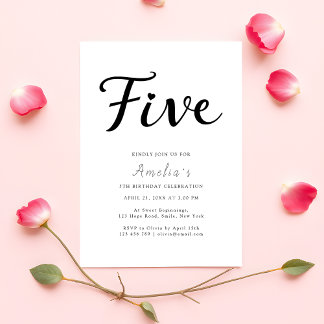 Modern Boho Black Script Einfach 5. Geburtstag Einladung