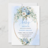 Modern Boho Blue Floral Gold Baby Shower Invite Einladung (Vorderseite)
