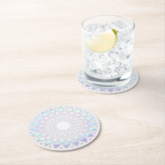 Modern Boho Blue Floral Lotus Mandala Runder Pappuntersetzer (Vor Ort)