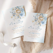 Modern Boho Blue Watercolor Blumenjungen Babydusch Einladung