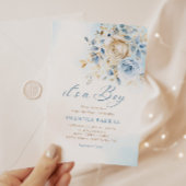 Modern Boho Blue Watercolor Blumenjungen Babydusch Einladung