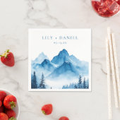 Modern Boho Blue Watercolor Mountains Hochzeit Serviette (Beispiel)