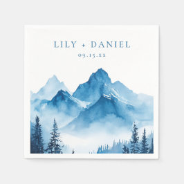 Modern Boho Blue Watercolor Mountains Hochzeit Serviette