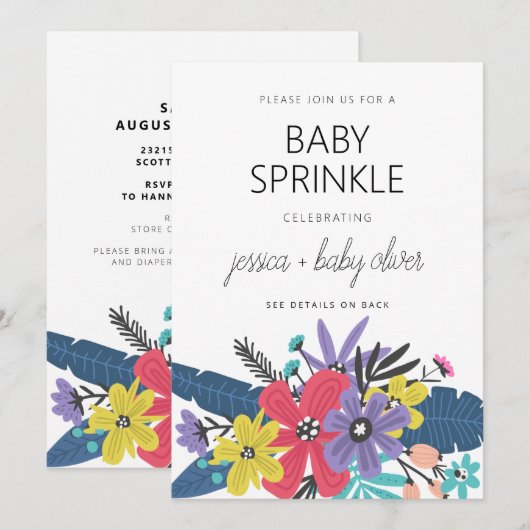 Modern Boho Blume Boy Baby Sprinkle Einladung (Vorne/Hinten)
