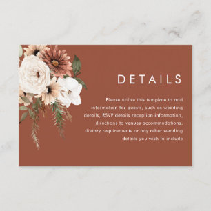 Modern Boho Blume Terracotta Hochzeit Details Begleitkarte