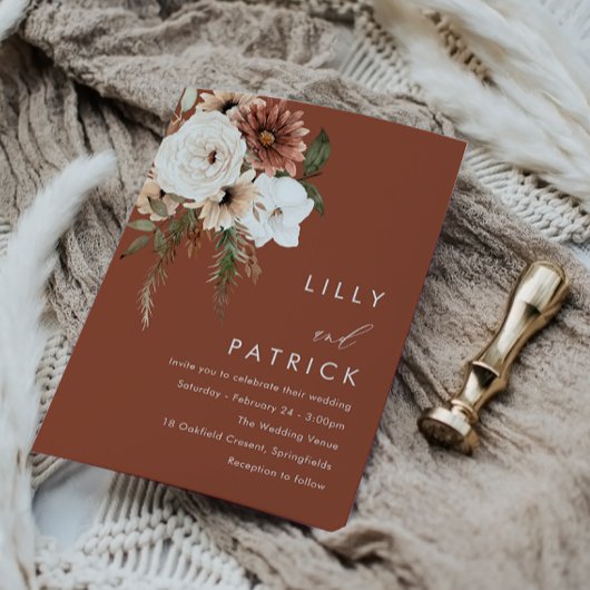 Modern Boho Blume Terracotta Wedding Einladung