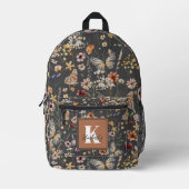 Modern Boho Blumige Monogramm-Name Bedruckter Rucksack (Vorderseite)