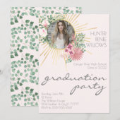 Modern Boho Blush Pink Foto Abschluss Einladung (Vorne/Hinten)