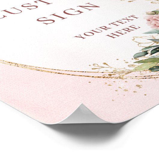 Modern Boho Blush Pink Greenery Custom Sign Poster (Ecke)