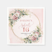 Modern Boho Blush Pink Greenery Sweet 16 Napkins Serviette (Vorderseite)