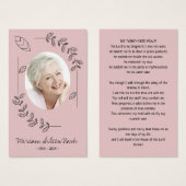 Modern Boho Blush Pink White Foto Begräbniskarte (Vorne & Hinten)