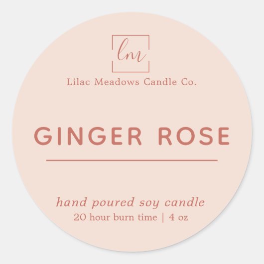 Modern-Boho-Blush-Rosa-Logo-Candle-Round-Label Runder Aufkleber (Vorderseite)