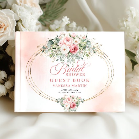 Modern Boho Blush Rosen Brautparty Gästebuch 