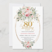 Modern Boho Blush Roses 80th Birthday Invitation  Einladung (Vorderseite)