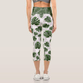 Modern Boho Botanical Leaves Pattern Capri Leggings (Rückseite)