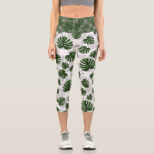 Modern Boho Botanical Leaves Pattern Capri Leggings (Vorderseite)