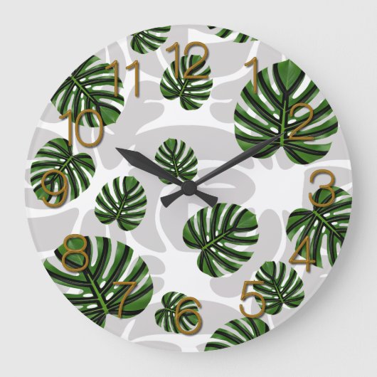 Modern Boho Botanical Leaves Pattern Große Wanduhr (Vorderseite)